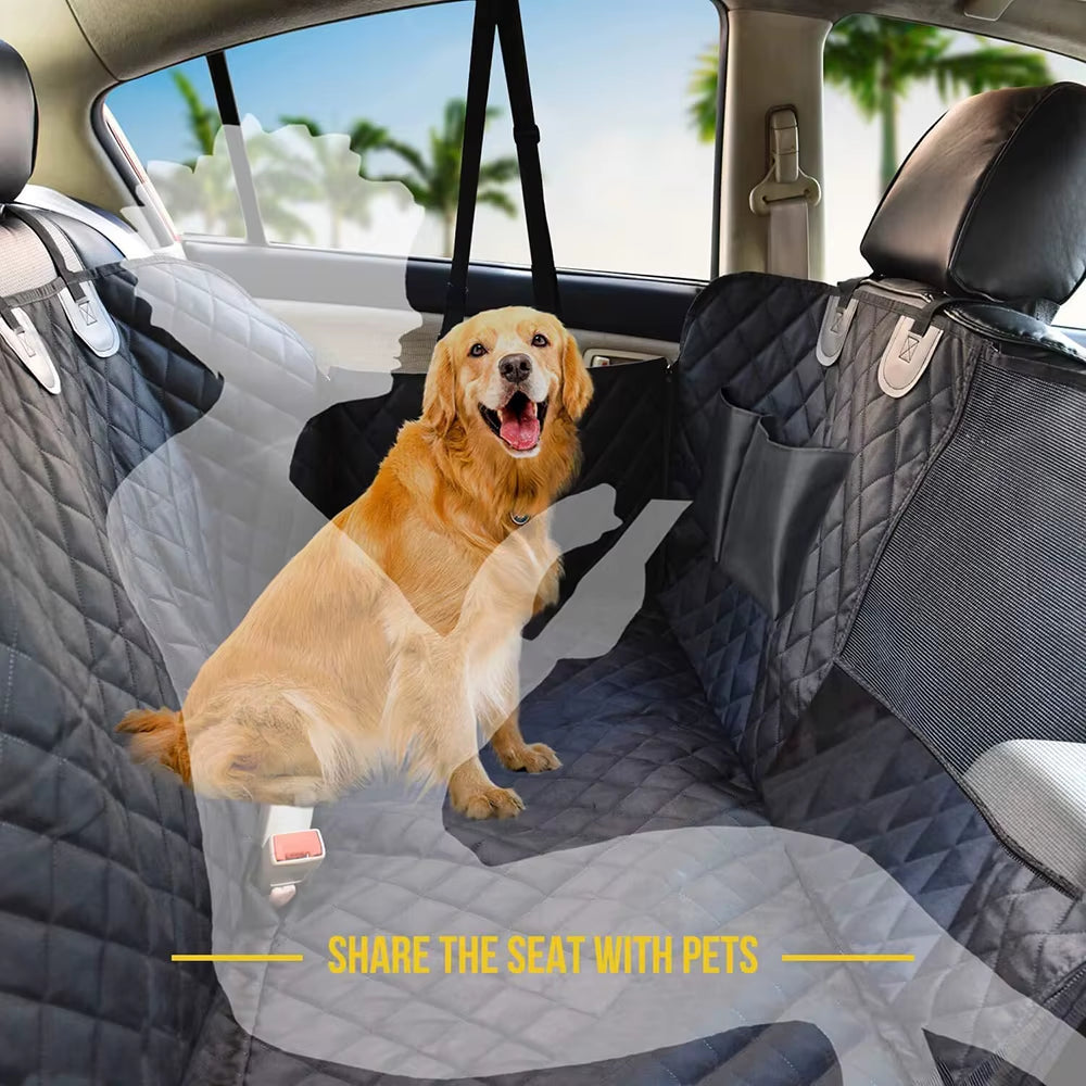 Hammock fitted across the back seat with the side flap folded down for a passenger
