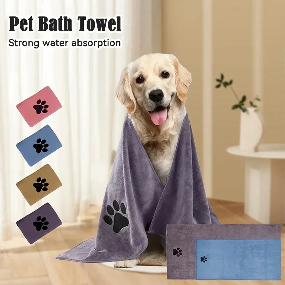 Golden retriever wrapped in a grey microfibre Tuckbury Dry-Off Towel