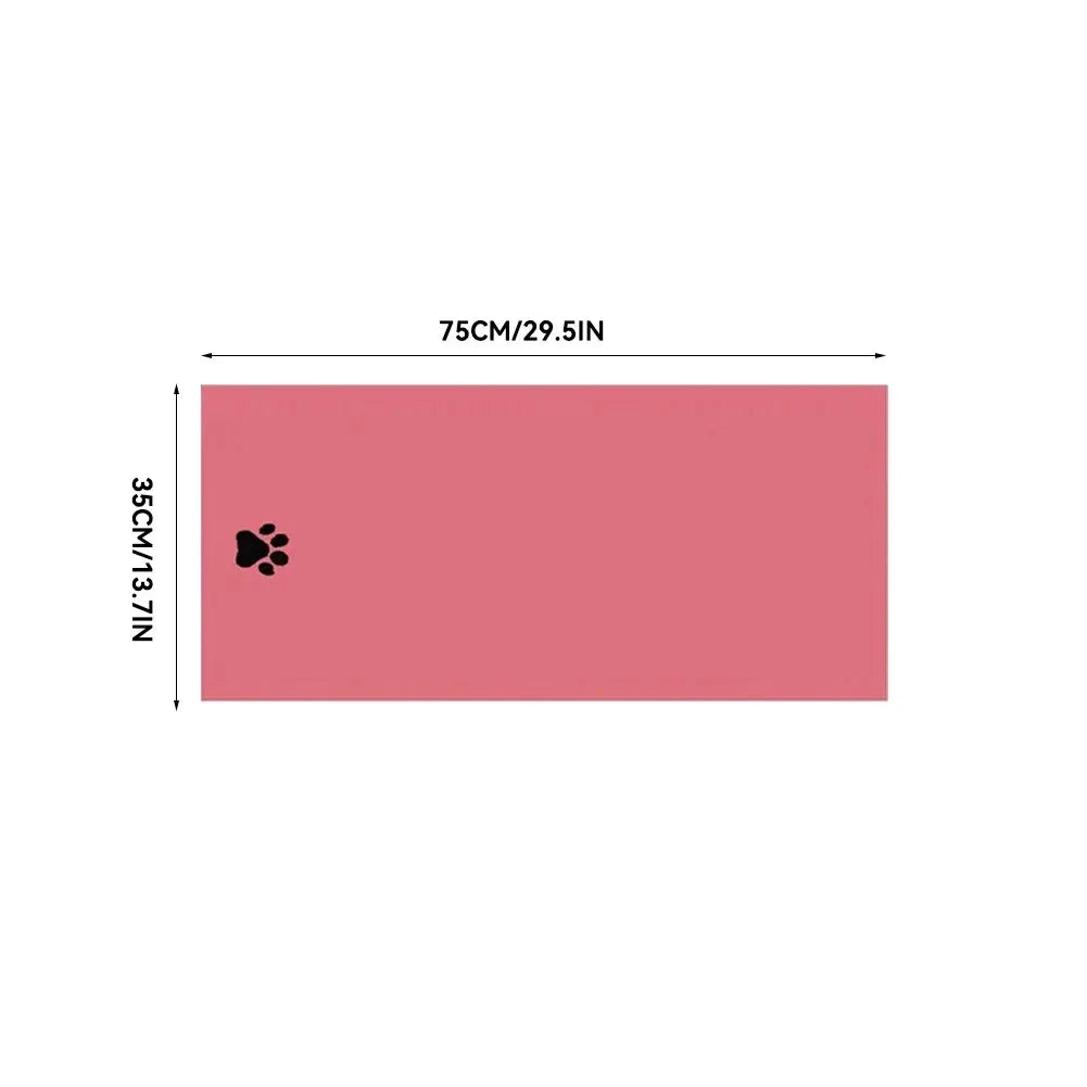 Dry-Off Towel shown in grey, pink, blue and khaki with paw-print embroidery