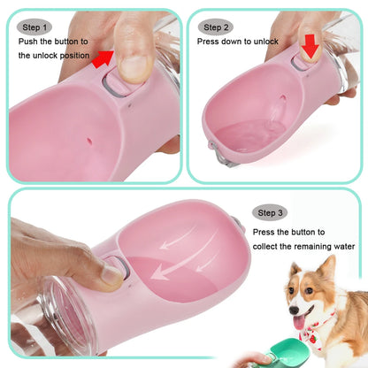 Three steps: unlock the button, press to pour, press again to drain water back